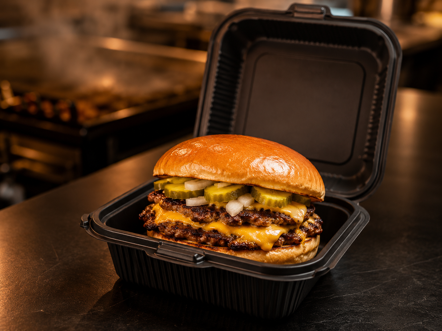 Almeja hamburguesera de fécula de maíz negra 6" x 6"
